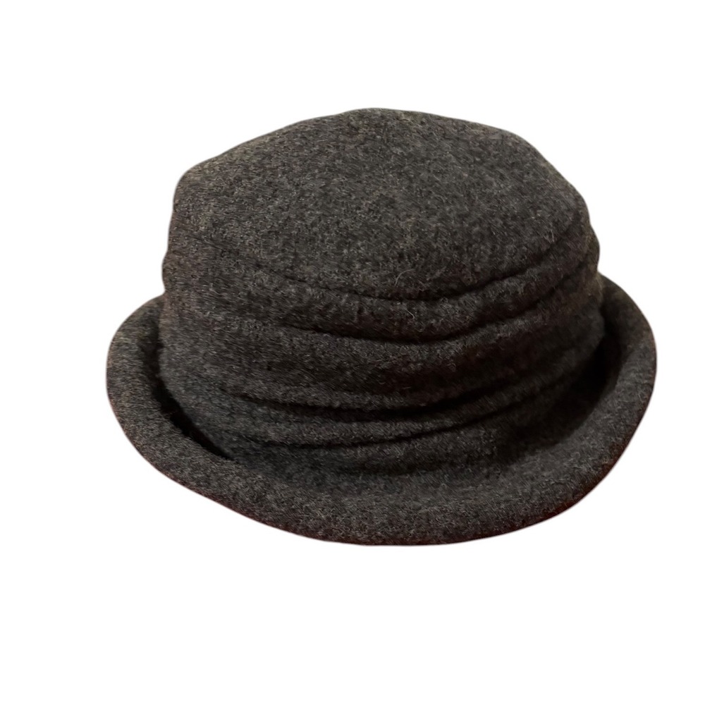 Scala Pronto Women Charcoal Gray 100% Wool Felt Rolled Brim Cloche Hat One Size